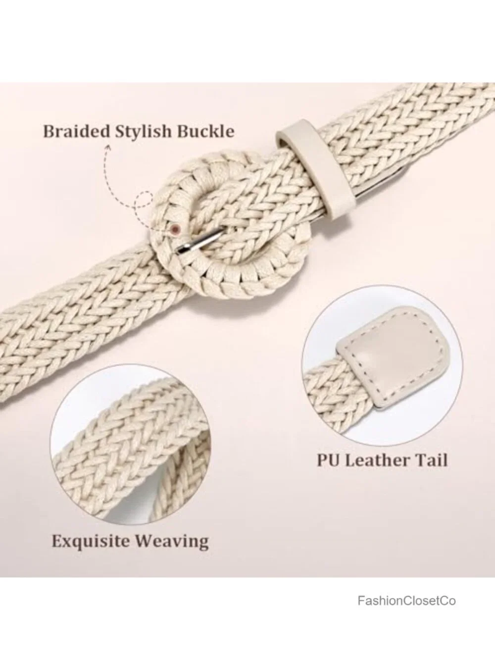 Women's Boho Braided Woven Belt Straw Raffia Waist Strap